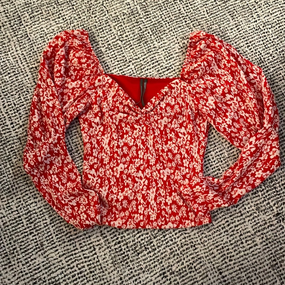 Red floral Anthropologie top